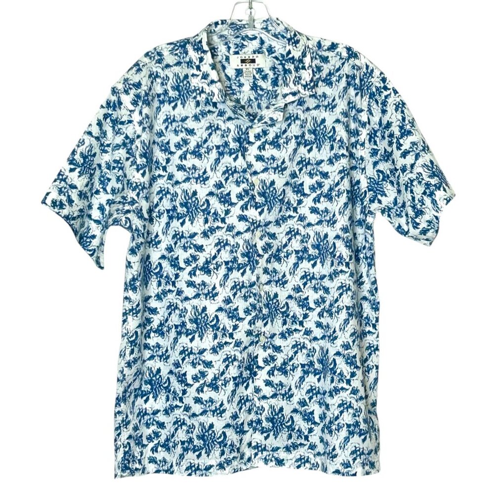 Men's Joseph Abboud XL White Blue Short Sleeve Button Up  Shirt